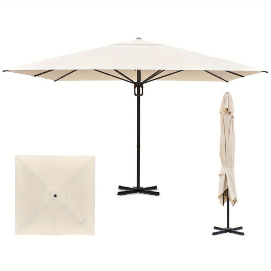EROMMY 10-ft Aluminum White Crank Cantilever Patio Umbrella with Base