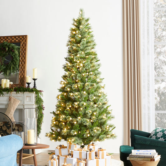 Glitzhome 7.5-ft Pre-lit Slim Artificial Christmas Tree with White LED Lights