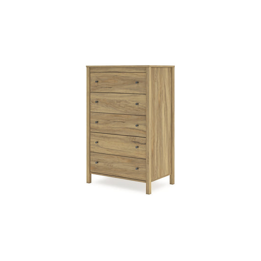 Signature Design by Ashley Bermacy Light Brown Five Drawer Chest with Hickory Grain and Bronze Hardware