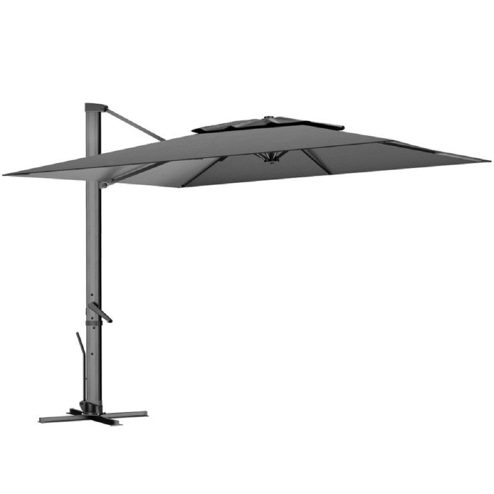 EROMMY 10-ft Aluminum Black Crank Cantilever Patio Umbrella with Base