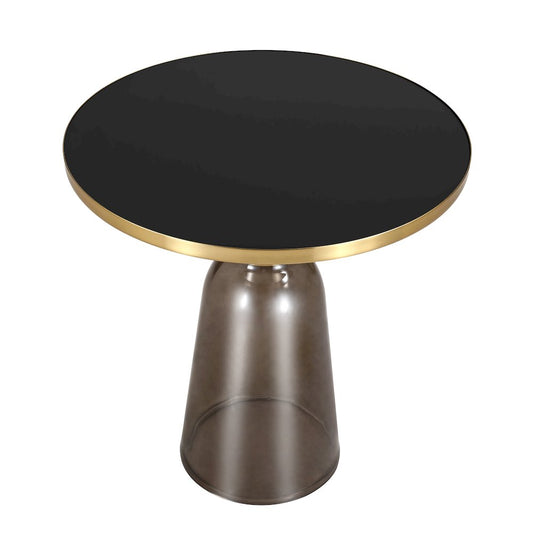 Leisuremod Tully Collection Glass side Table Grey glass Gold Rim with Black Glass top