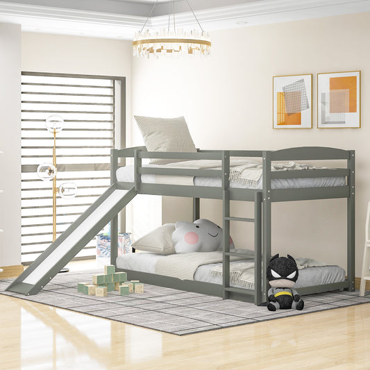 LOVMOR Twin over Twin Bunk Bed with Convertible Slide and Ladder Gray