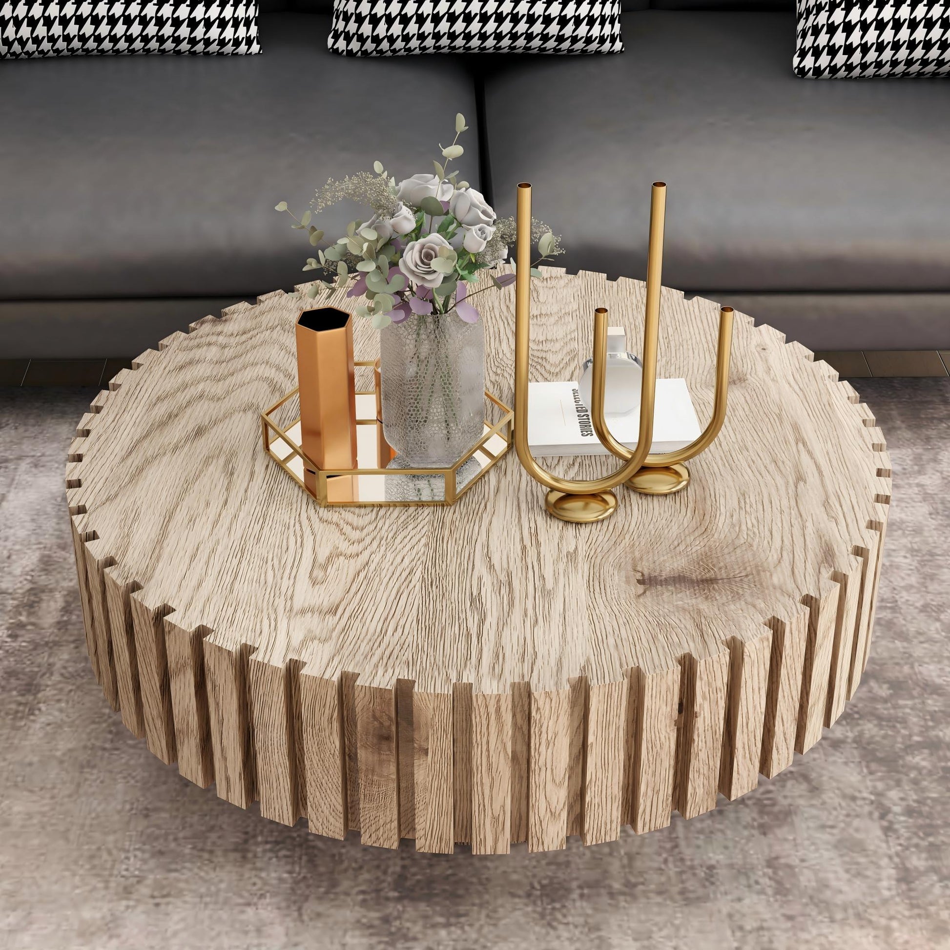 LOVMOR Modern minimalist circular coffee table 31.4'' with natural wood texture stable and durable enhancing spatial aesthetics suitable for living rooms study rooms and offices.