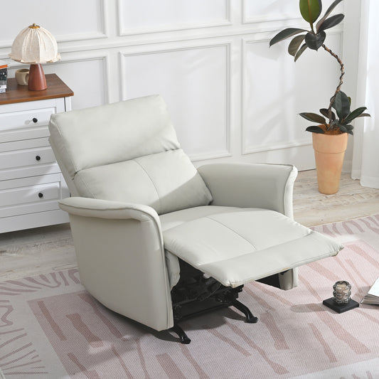 LOVMOR Manual Rocker Recliner Chair for Adults Rocking Glider Recliner for Small Spaces PU Leather Rocking Chair for Nursery Single Sofa Recliner for Home Theater Living Room Bedroom(PU Light Gray)