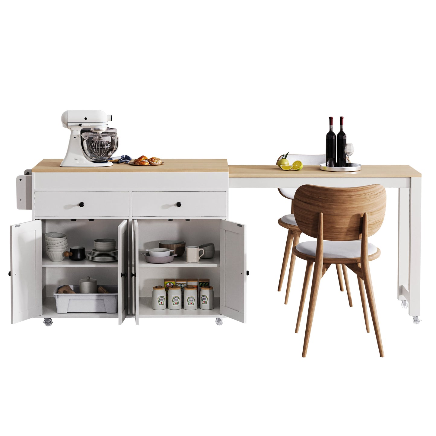 Damerin White MDF Base with MDF Wood Top Rolling Kitchen Island ( 19.75-in x 44-in x 36.25-in )