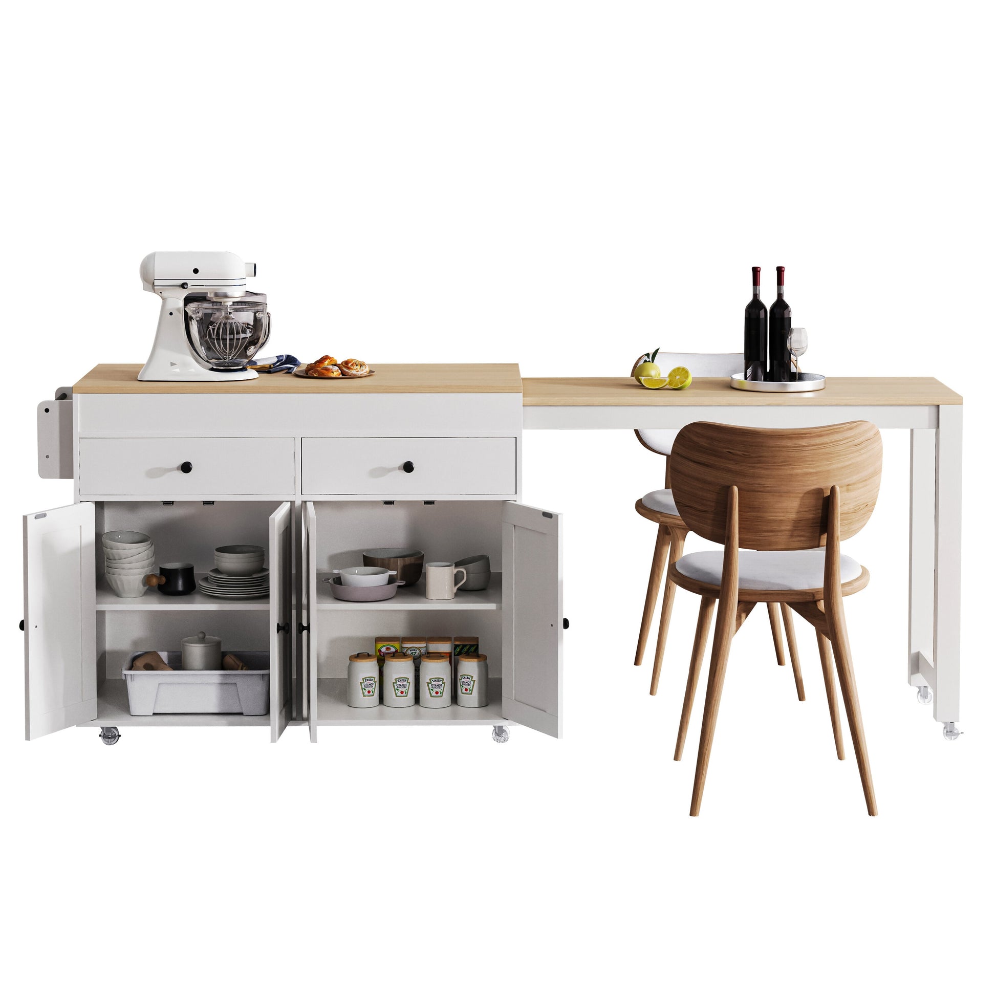 Damerin White MDF Base with MDF Wood Top Rolling Kitchen Island ( 19.75-in x 44-in x 36.25-in )