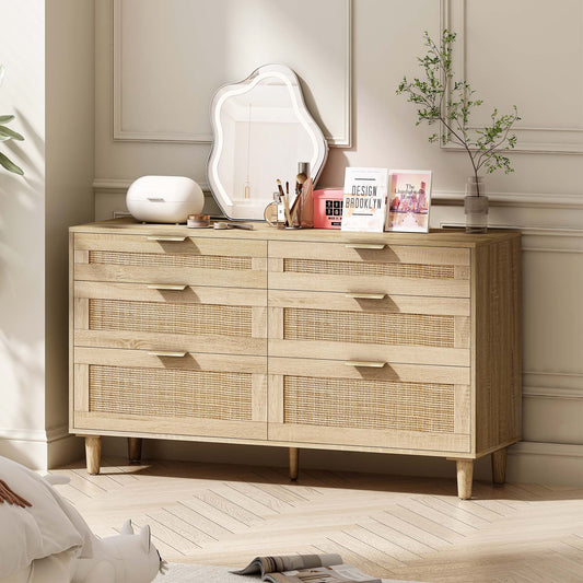 Sunrinx Natural Wood Color 6 -Drawer 51.18 Standard dresser