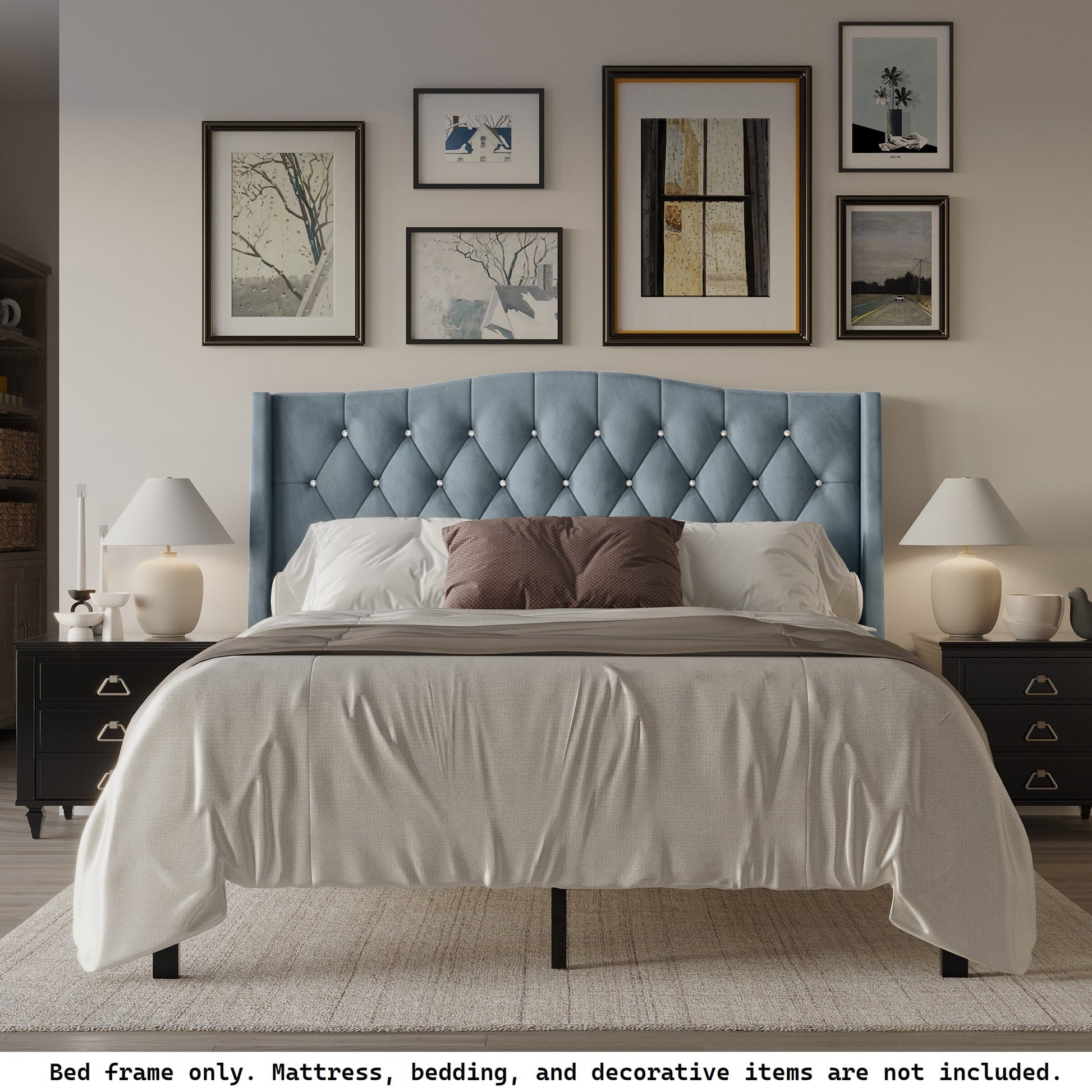 ChaletPosh Full Light Blue Wood Tufted Platform Bed with Headboard