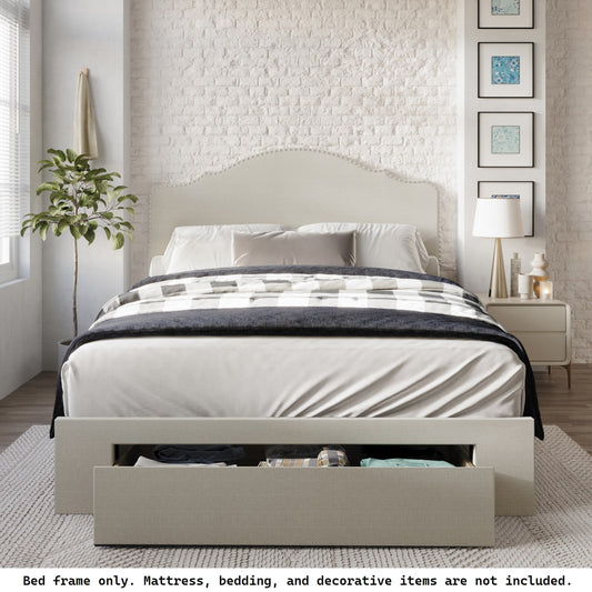 ChaletPosh Queen Warm Grey Wood Upholstered Bed Storage with Headboard