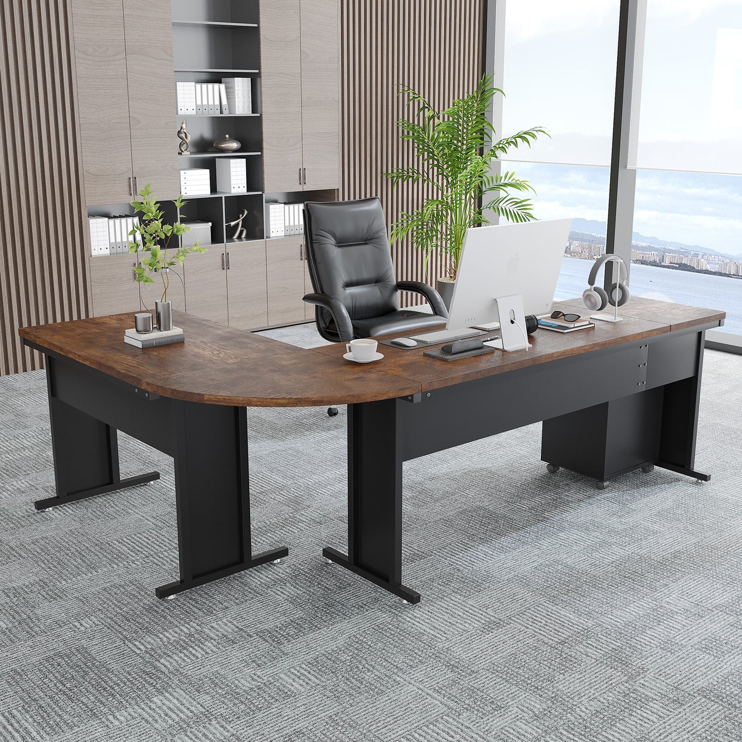 Fnova Office Conference Table Brown 2 -Person Conference table ( 82.68-in W x 29.52-in H )