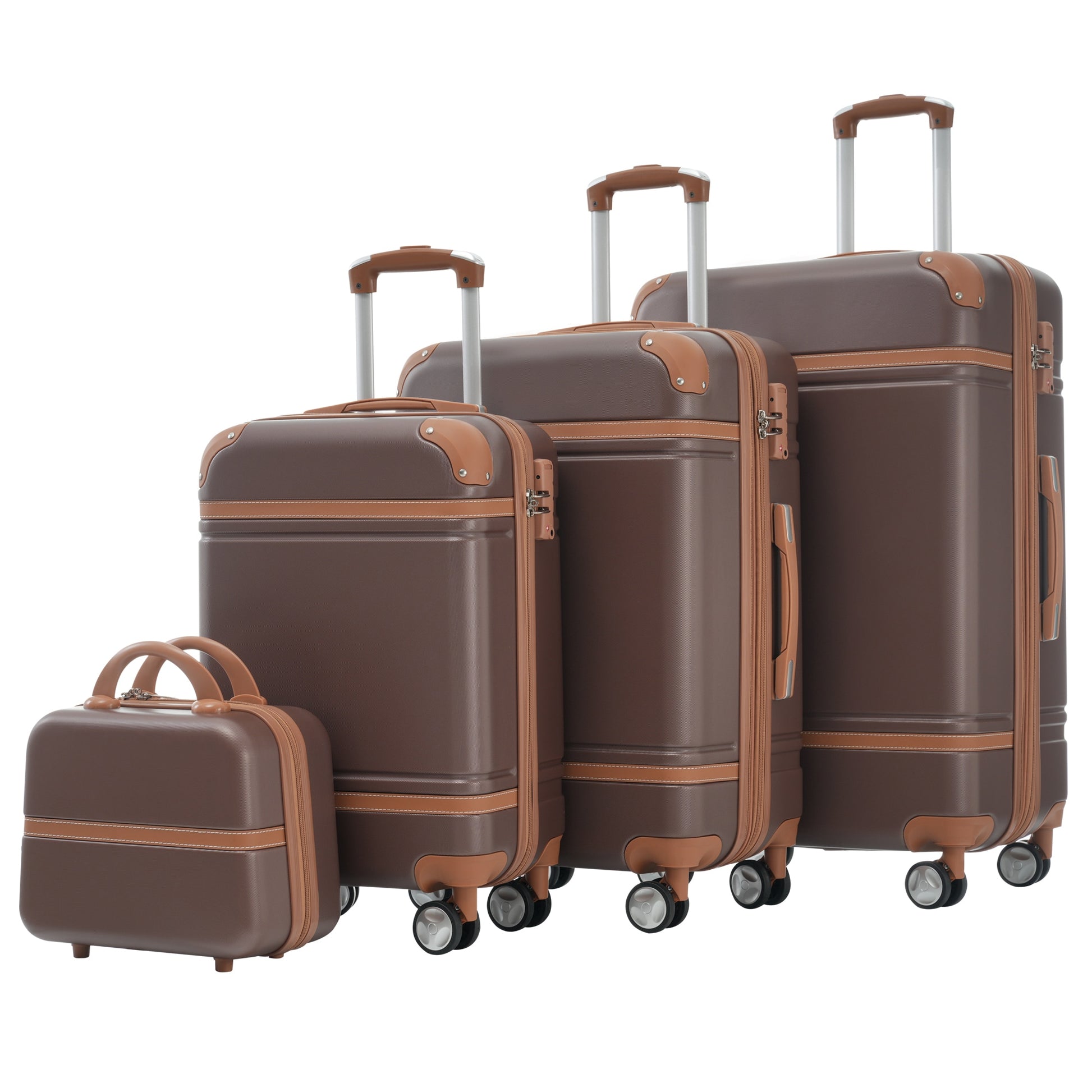 Bybafun 20.1 x 12.4 x 30.3 Brown Plastic Hardshell Suitcase set 4 -Bag