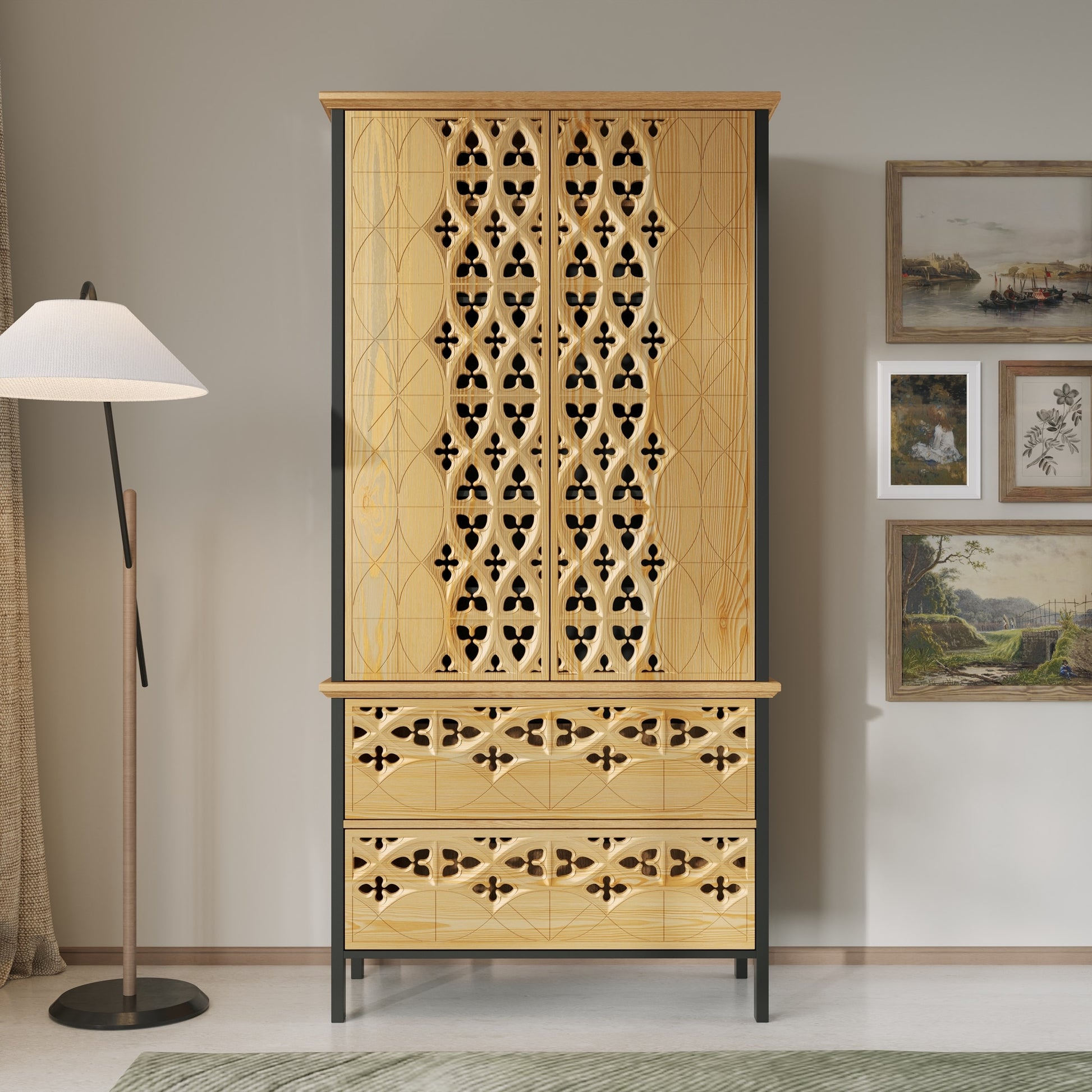 FUFU&GAGA Contemporary/Modern Yellow Pantry with Wine Storage