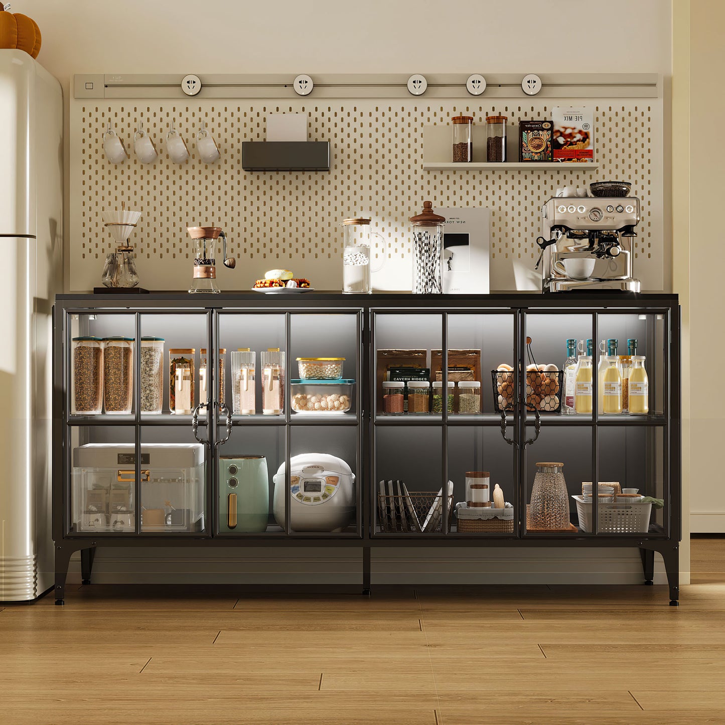 FUFU&GAGA Contemporary/Modern Black Sideboard with Wine Storage