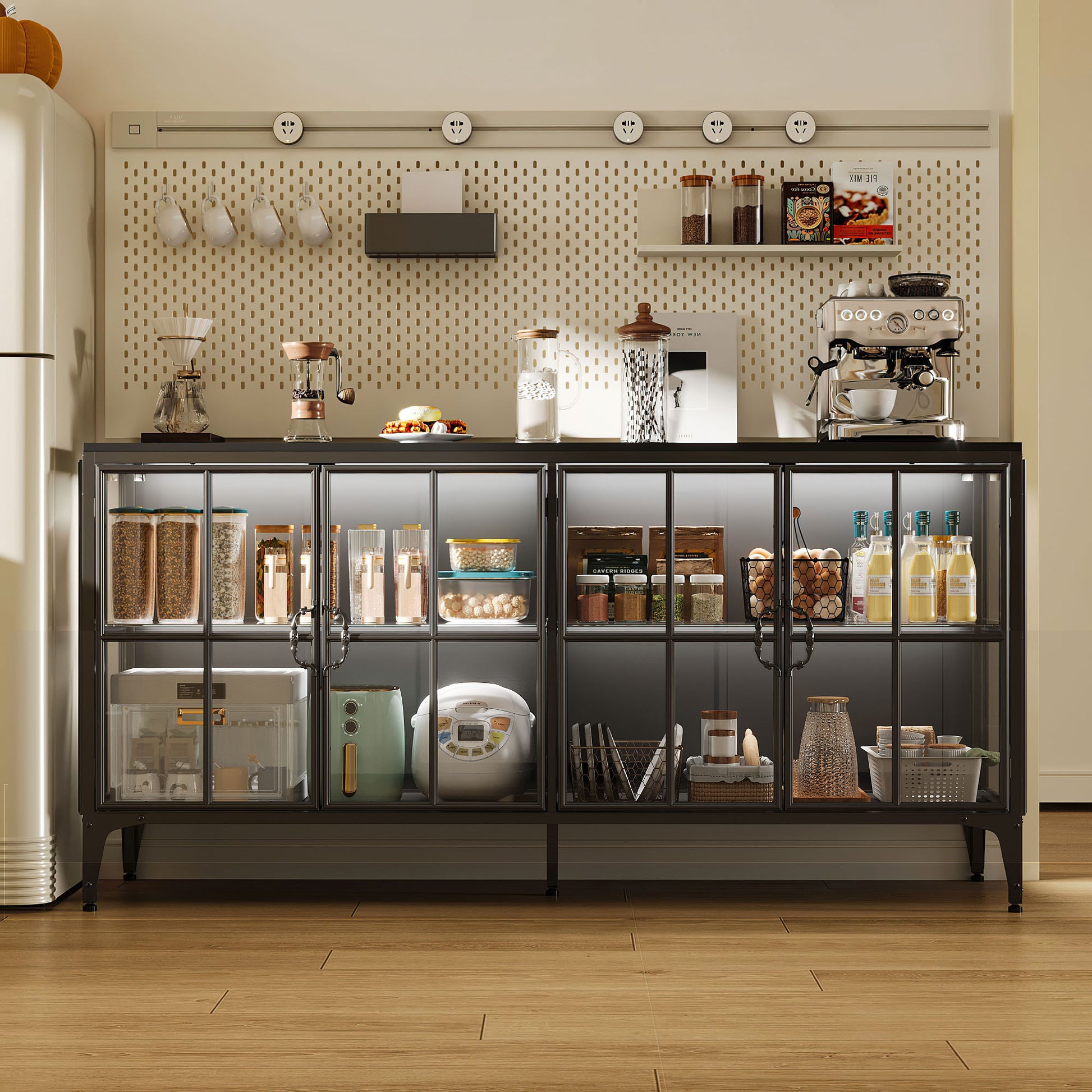 FUFU&GAGA Contemporary/Modern Black Sideboard with Wine Storage