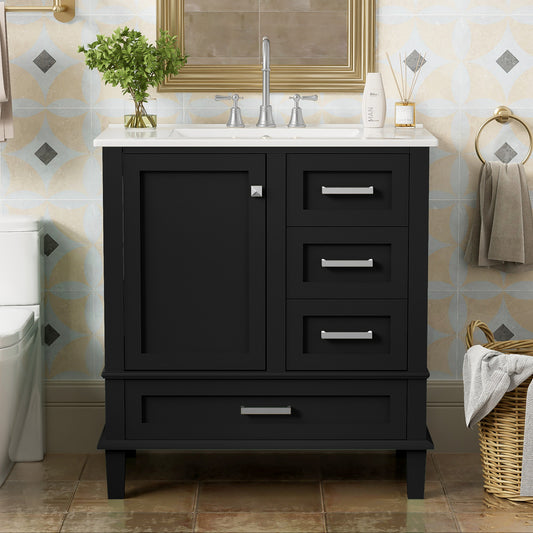 Dexmalle 30-in Black Freestanding Single Sink Bathroom Vanity with White Top and Drawers