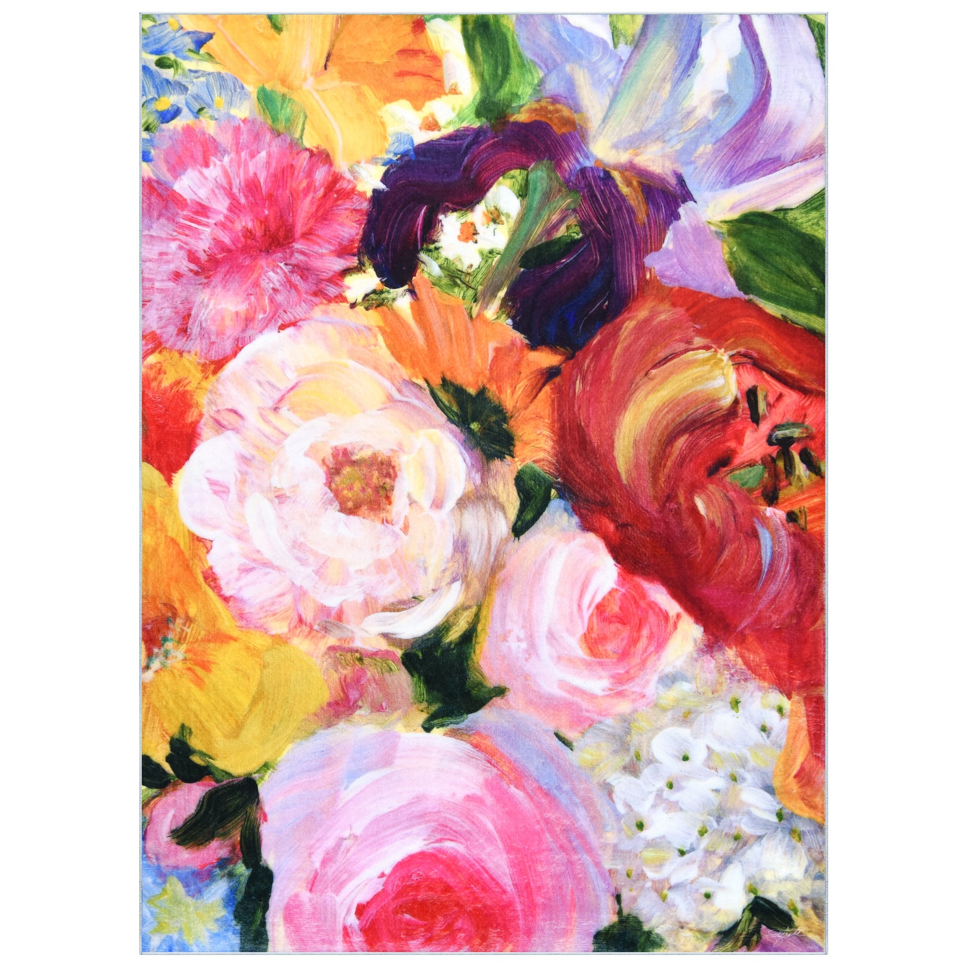 Empire Art Direct 8 x 10 (ft) Polyester Red, Pink, Yellow, Multi-color Rectangular Indoor Floral/Botanical Pet Friendly Area rug