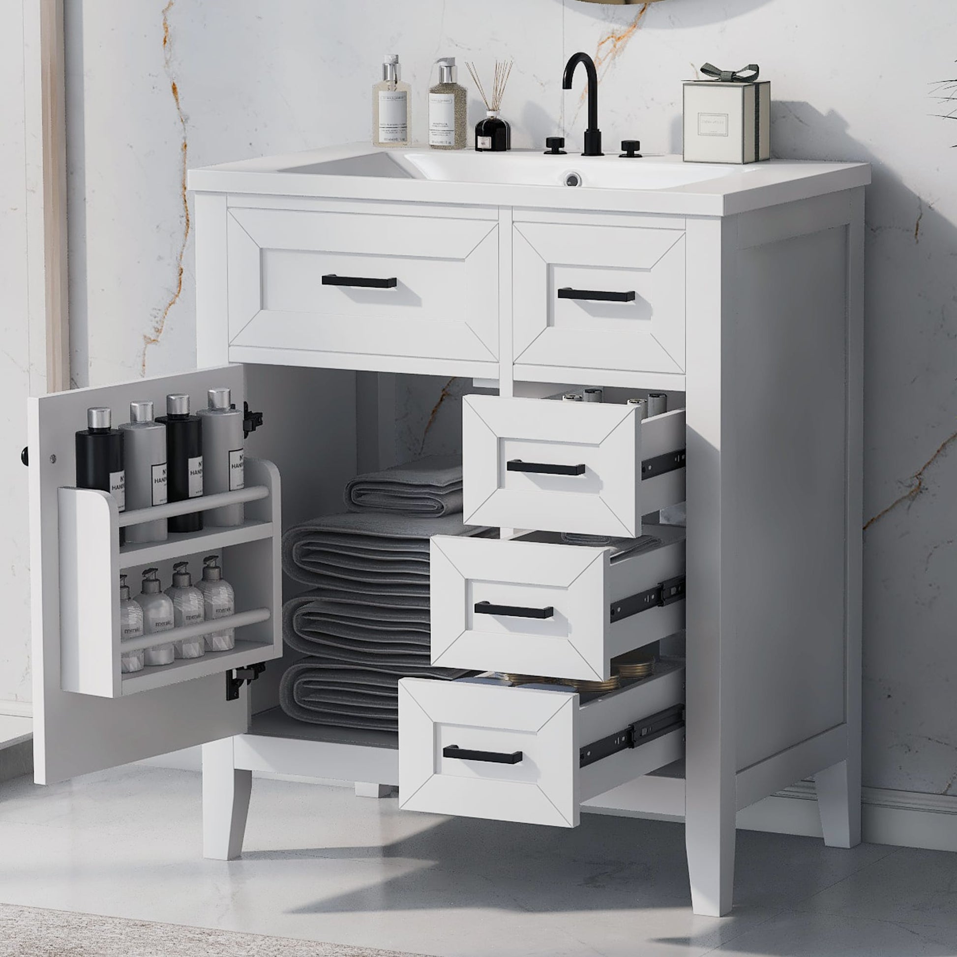 ModernLuxe 30inch Bathroom Vanity with Sink Combo White Bathroom Cabinet with Drawers Solid Frame and MDF Board