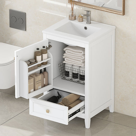ModernLuxe 20inch Bathroom Vanity with Sink Bathroom Cabinet with Soft Closing Door Storage Rack and A Drawer White