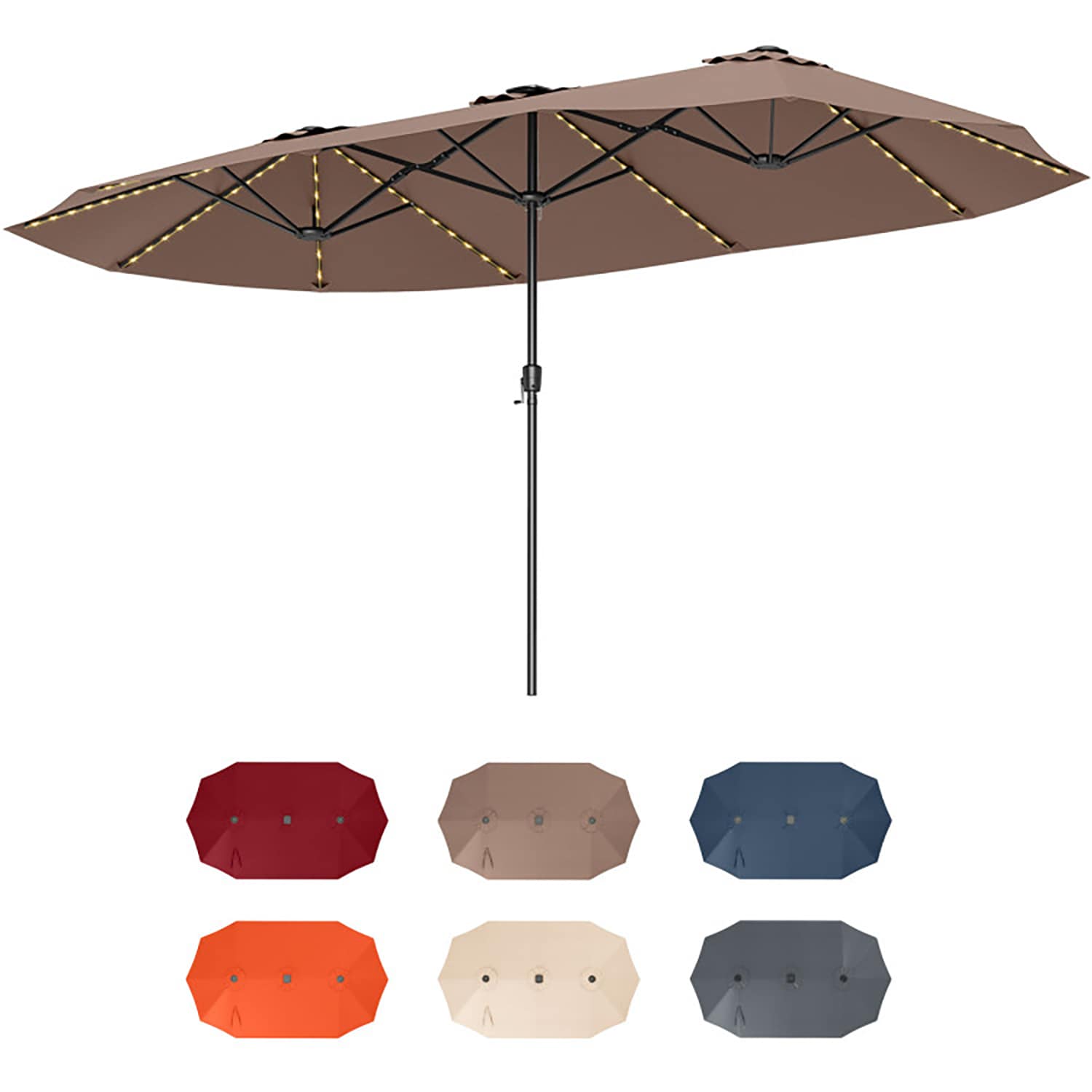 GZMR 15.5-ft Steel Brown No-tilt Market Patio Umbrella with Lights