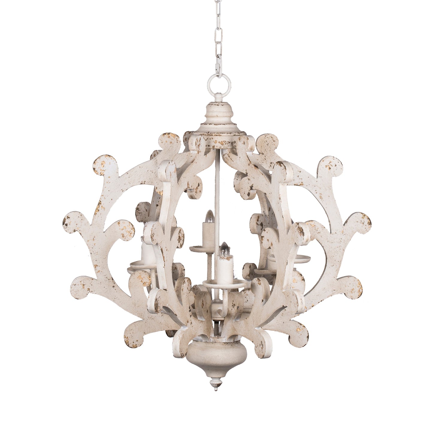 LIVIZA 6 -Light Distressed White Indoor Cage Wood Chandelier