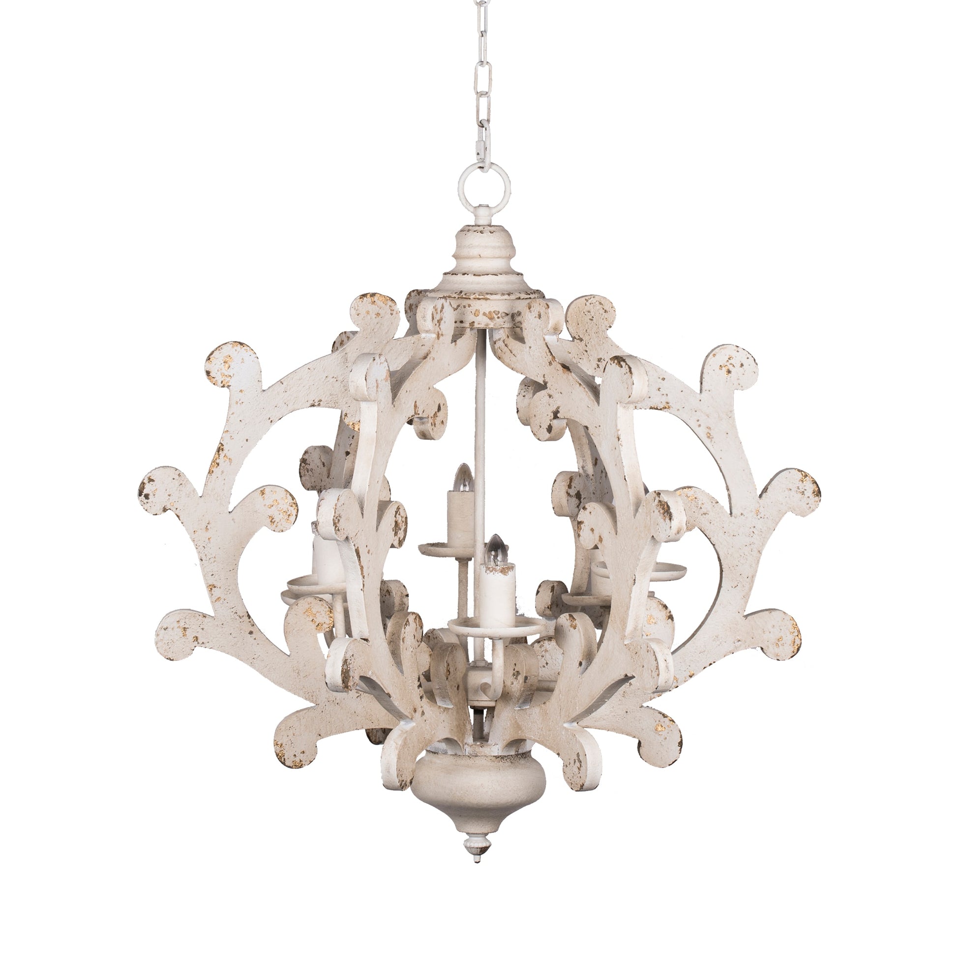 LIVIZA 6 -Light Distressed White Indoor Cage Wood Chandelier