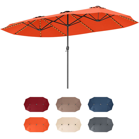 GZMR 15.5-ft Steel Orange No-tilt Market Patio Umbrella with Lights