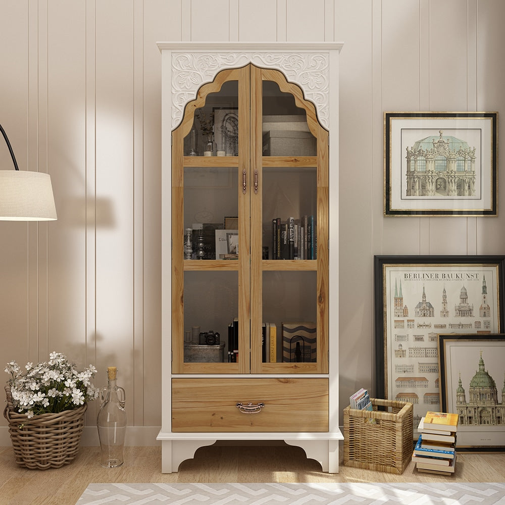 FUFU&GAGA Contemporary/Modern White+Yellow Curio cabinet with Wine Storage