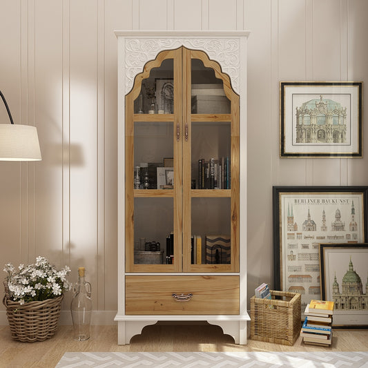 FUFU&GAGA Contemporary/Modern White+Yellow Curio cabinet with Wine Storage