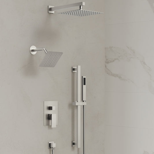 EVERSTEIN DualCascade Brushed Nickel 1-handle 9.82-in Square Shower Faucet with Valve (Multi-head)