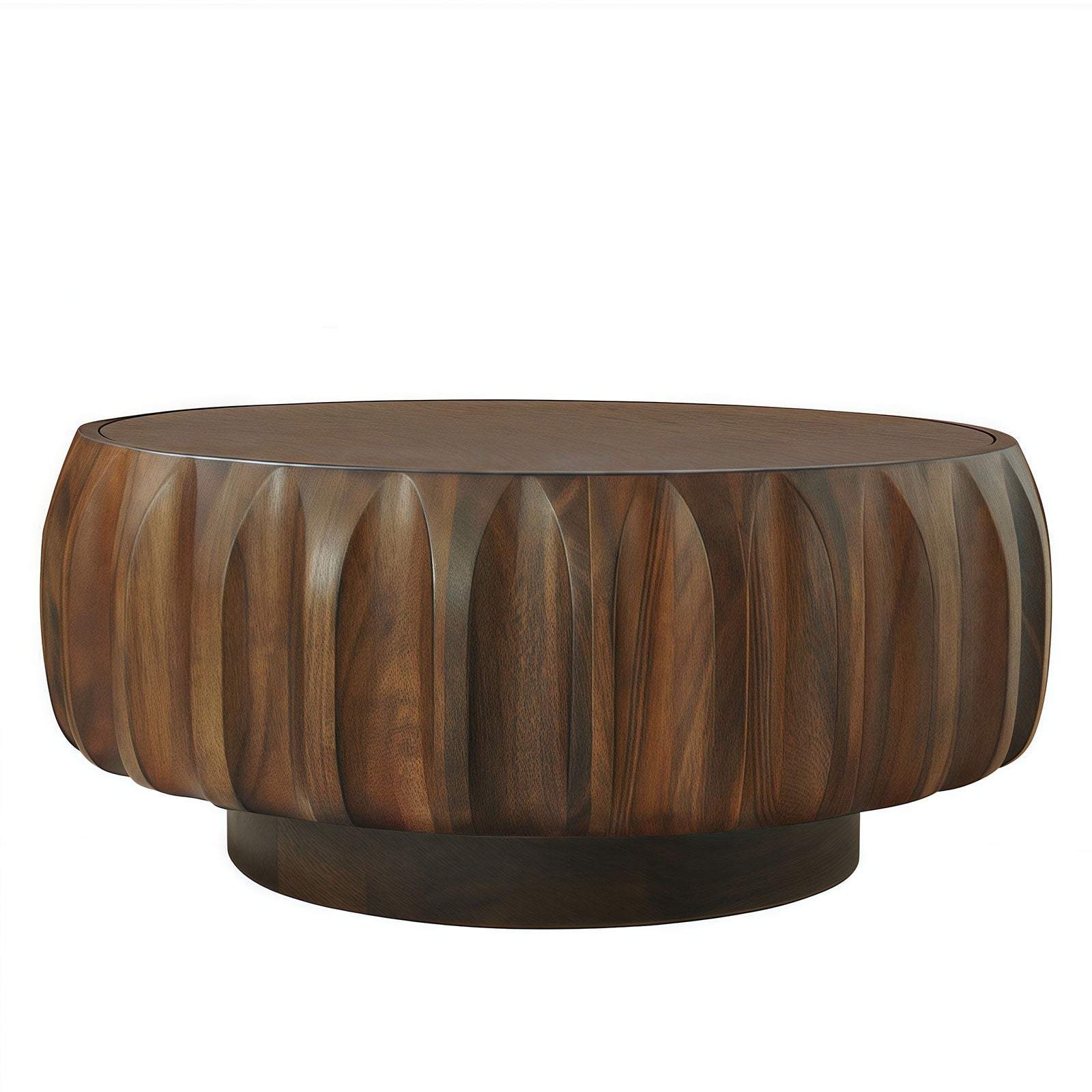 LOVMOR Round Solid Wood Carved Coffee Table with Elegant Sculptural Design