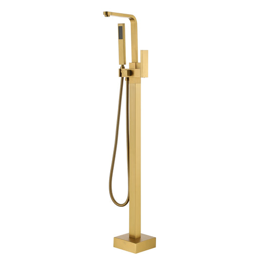Boyel Living Single-Handle Floor Mount Freestanding Tub Faucet with Handheld Shower Water Supply Hoses and Hardware in Brushed Gold