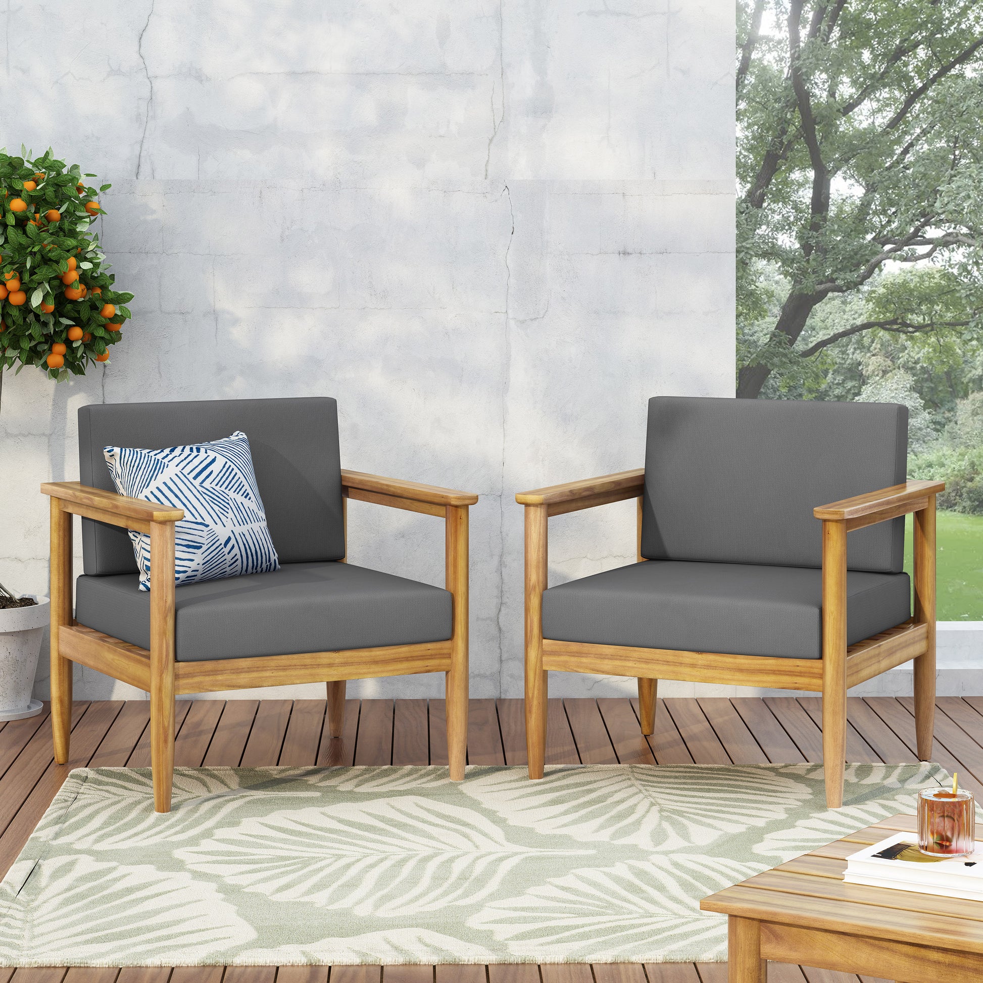 Christopher Knight Home Magnolia Outdoor Acacia Wood Club Chair  Set of 2