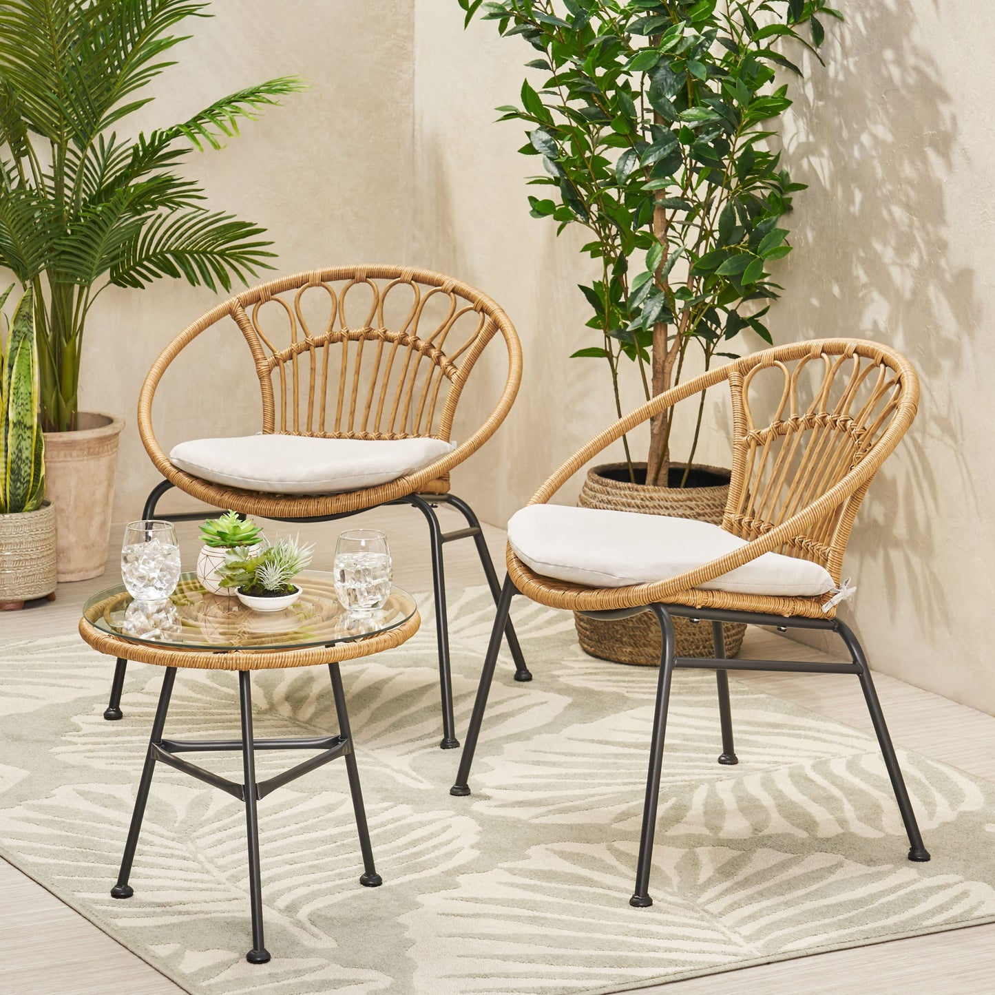 Christopher Knight Home Banya Outdoor Faux Wicker Chat Set