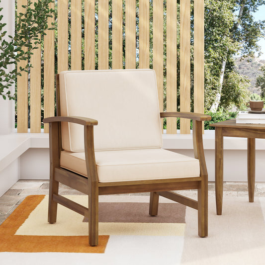 Christopher Knight Home  Perla Acacia Wood Outdoor Club Chair-Teak, Cream