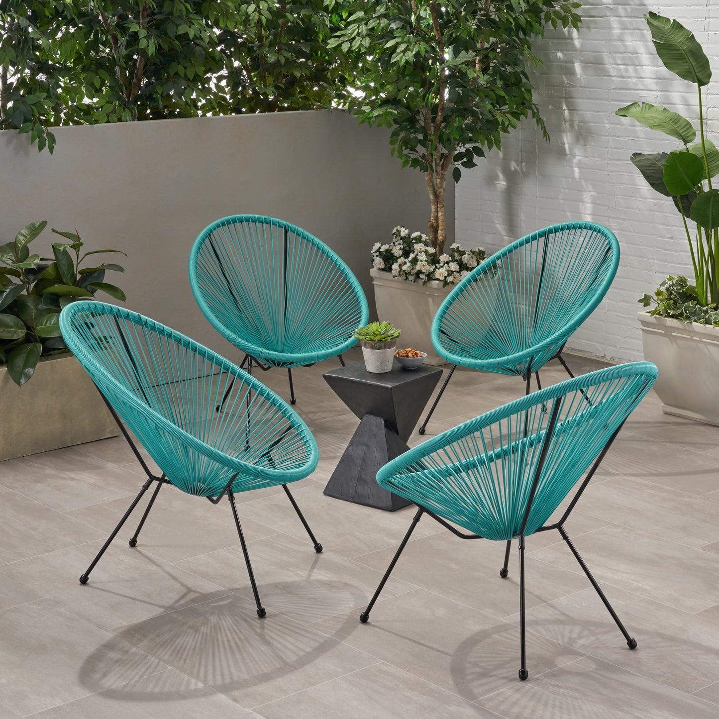 Christopher Knight Home Anson Outdoor Steel  PE Rattan Hammock Weave Chair  Set of 4-Teal, Black