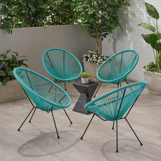 Christopher Knight Home Anson Outdoor Steel  PE Rattan Hammock Weave Chair  Set of 4-Teal, Black