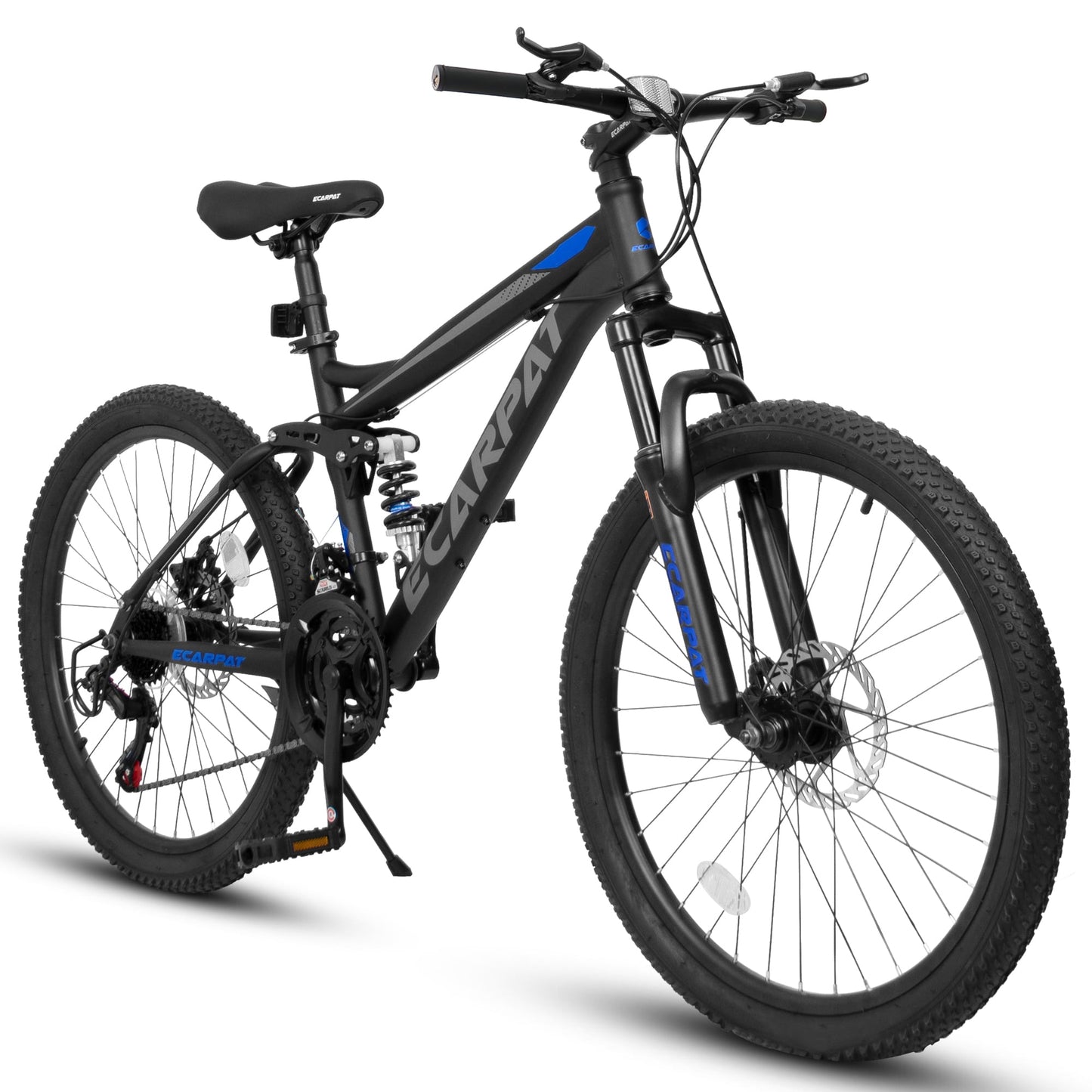 Tatayosi A2460 24 Inch Mountain Bike with Full Suspension 21 Speed Shifter Lever with Gear Indicator High Carbon Steel Frame Mechanical Disc Brakes Unisex for Men/Women/ Adults Ideal for Trails