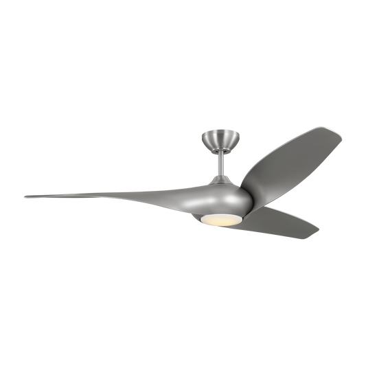 Generation Lighting Topan 60-in Brushed Steel with Silver ABS Blades Integrated LED Covered Outdoor Ceiling Fan With Light 3 -Blade