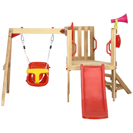 Kahomvis Residential Wood Swing set with 1 Swing and Slide Included
