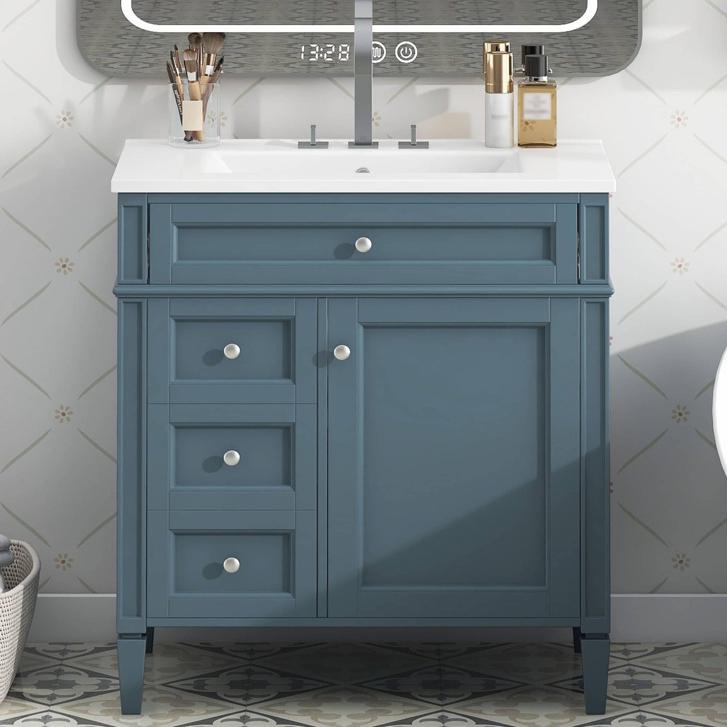 Dexmalle 30-in Blue Modern Undermount Single Sink Bathroom Vanity With White CeramicÂ¬â€ Top