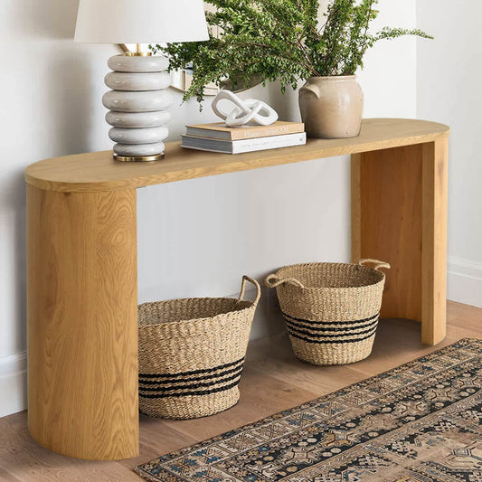 Maison Boucle 60-in Natural Wood Oval Console Table with Two Leg Style Options and Wood-Look Top for Entryway