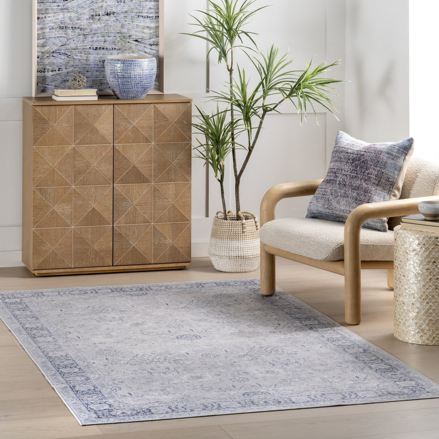 nuLOOM Bayberry Spill Proof Vintage Machine Washable 9ft. 6in. x 13ft. 6in. Light Blue Area Rug