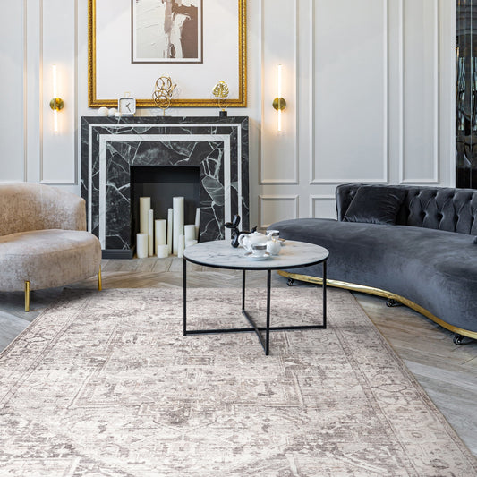 nuLOOM Vita SplashGuard Vintage Medallion Machine Washable 9ft. 6in. x 13ft. 6in. Grey Area Rug