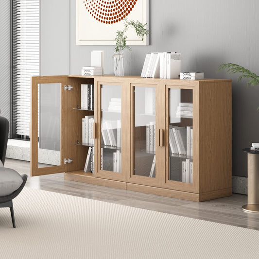 Aveyas 2 Piece Modern Minimalist Glass Door Wood Grain Edge Cabinet