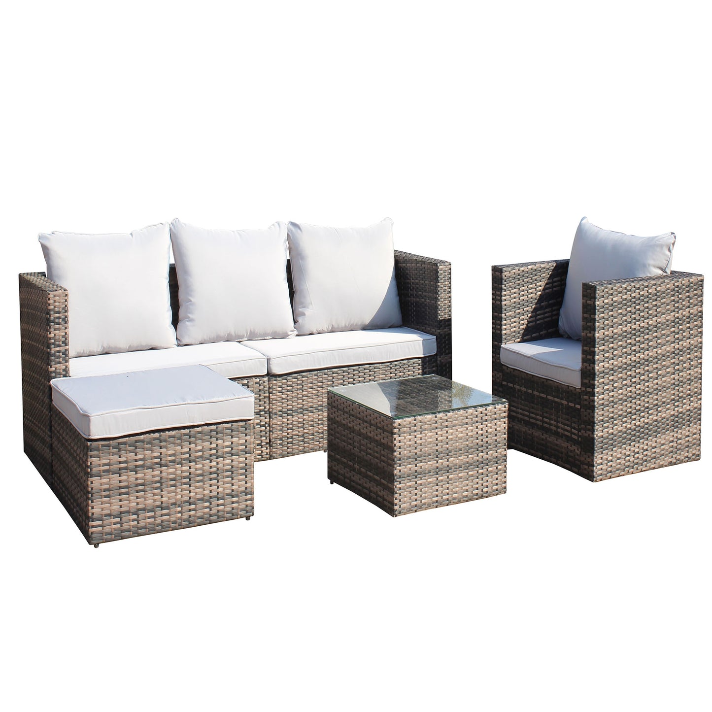 SINOFURN Wicker Outdoor Sectional with Gray Cushions and Wicker Frame