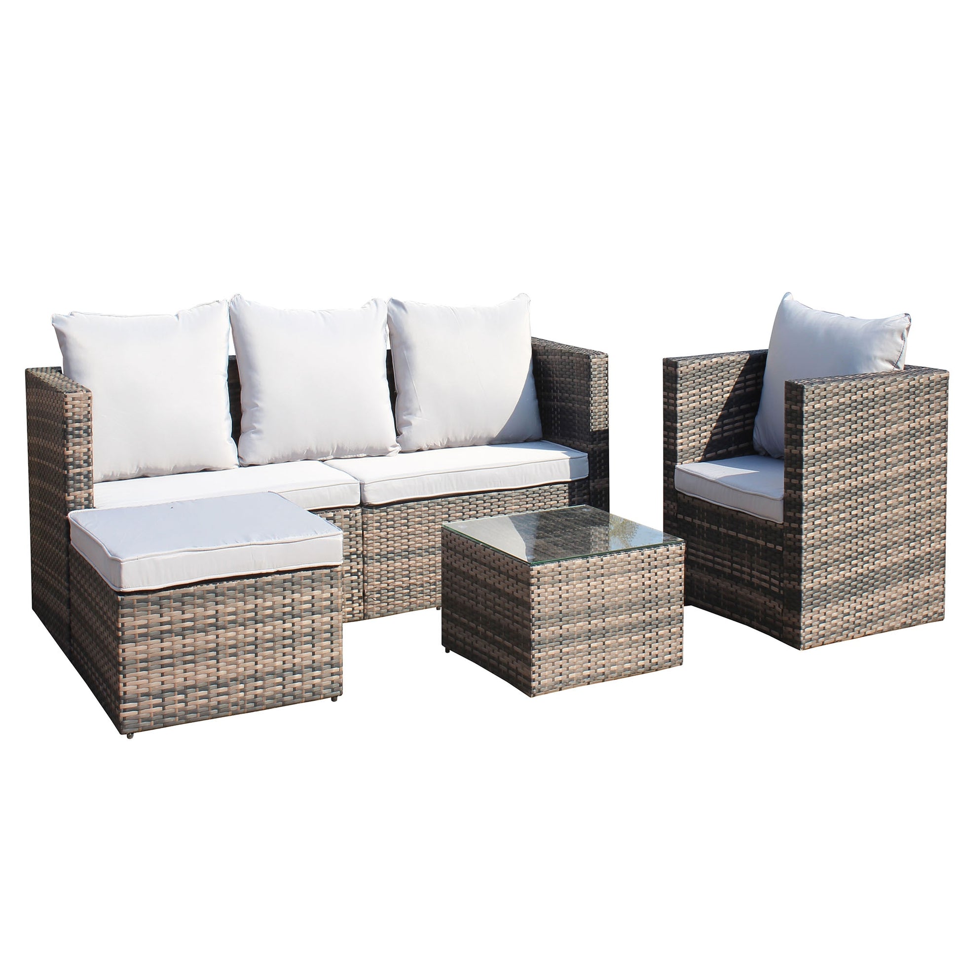 SINOFURN Wicker Outdoor Sectional with Gray Cushions and Wicker Frame