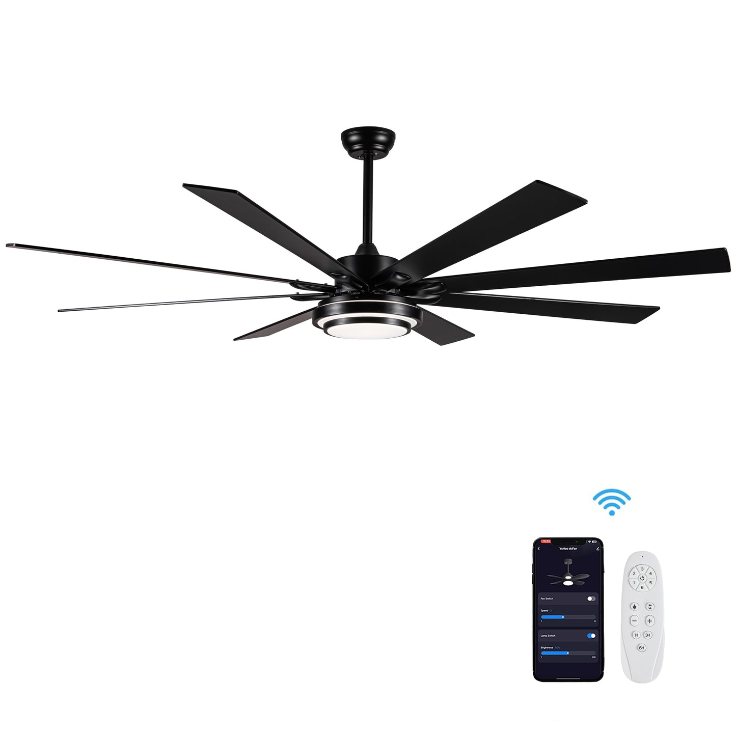 Dexmalle  Integrated LED Matte Black Large Smart Ceiling Fan with Remote Control