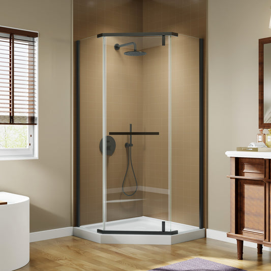 AAZJ Vertex Corner Enclosure Shower Door Matte Black 35-in to 36-in W x 72-in H Framed Clear Glass Corner Pivot Shower door