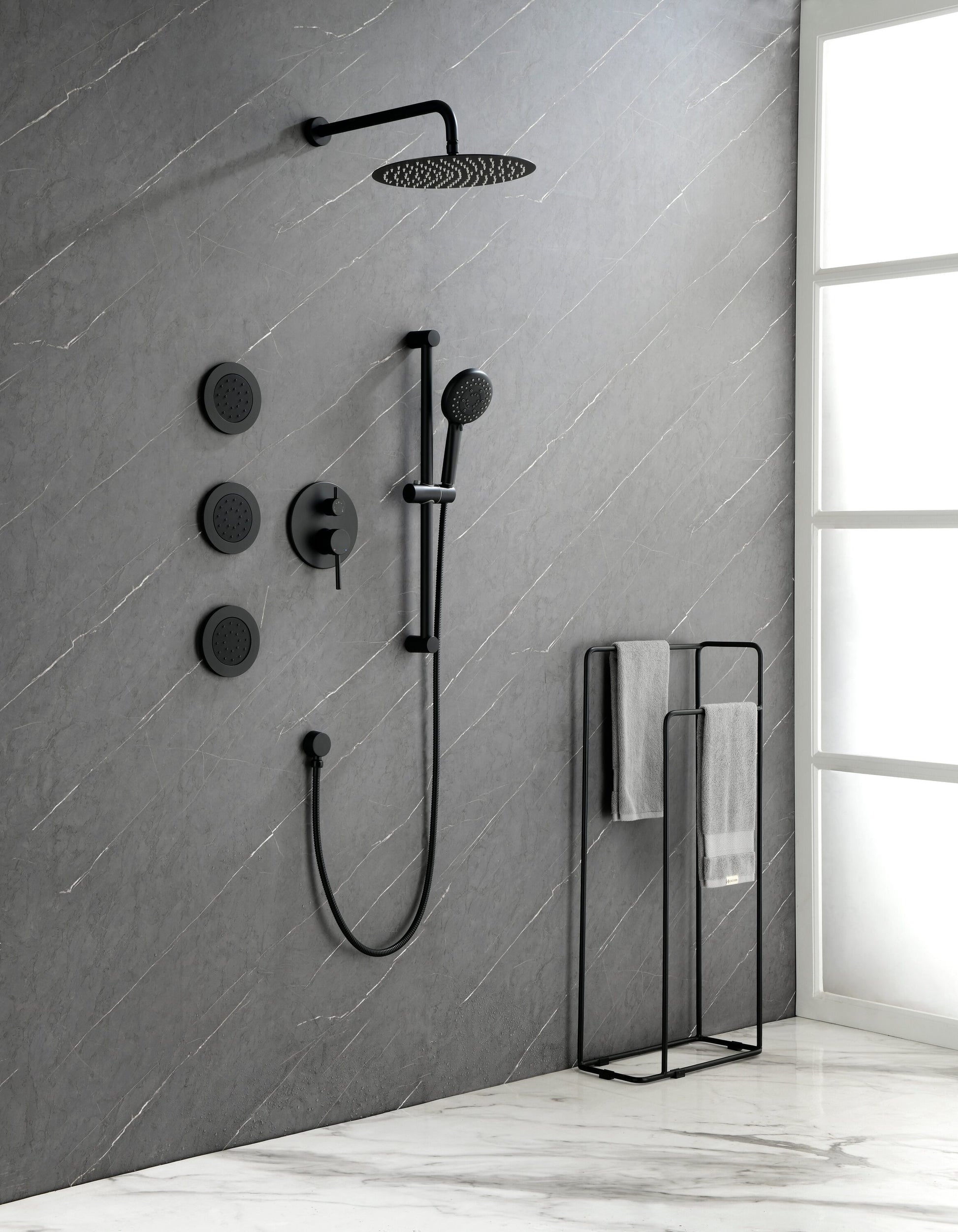 Tatayosi Shower System with Shower Head Hand Shower Slide Bar Bodysprays Shower Arm Hose Valve Trim and Lever Handles
