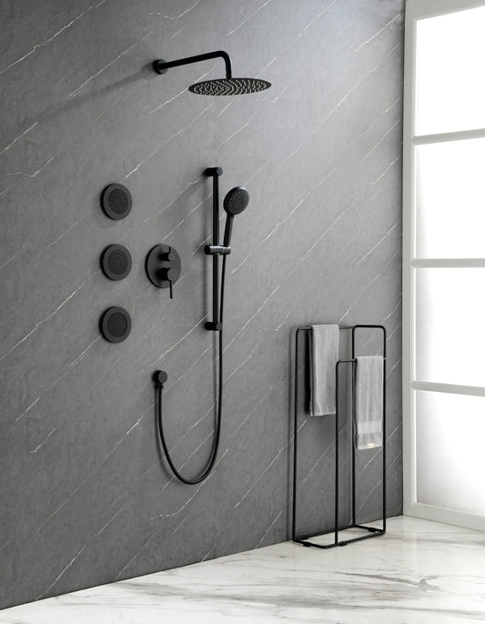 Tatayosi Shower System with Shower Head Hand Shower Slide Bar Bodysprays Shower Arm Hose Valve Trim and Lever Handles